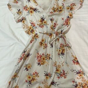 Altar'd State Orange Ruffled Tie Front Sundress With Floral Accents